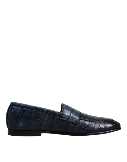 Dolce & Gabbana Blue Exotic Leather Moccasin Slip On Shoes