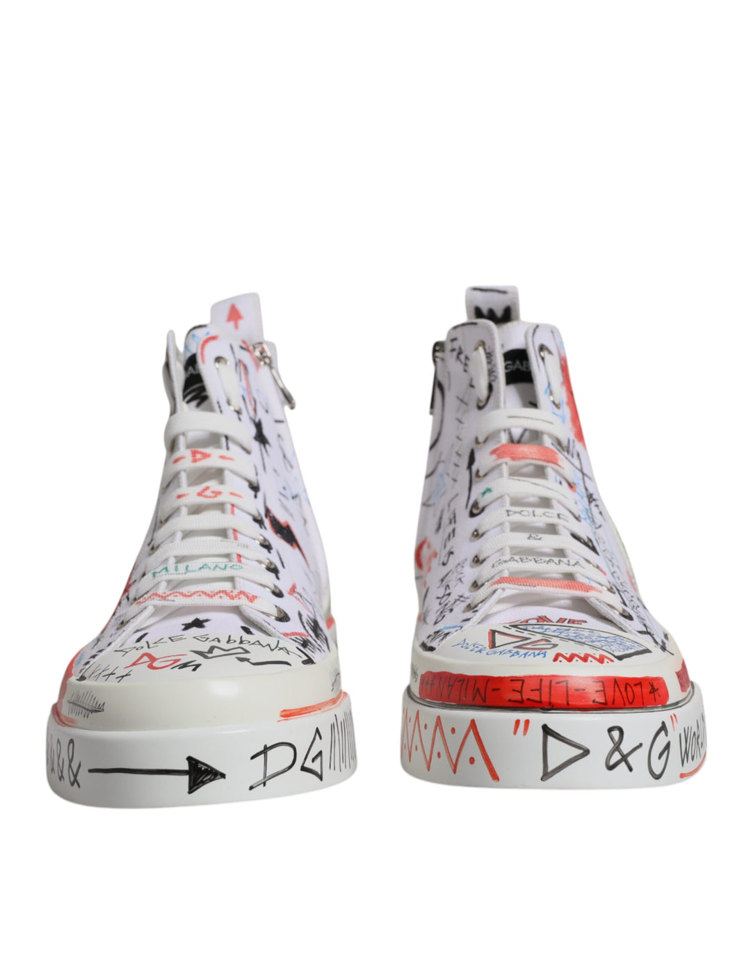 Dolce & Gabbana White Cotton Graffiti High Top Sneaker Shoes