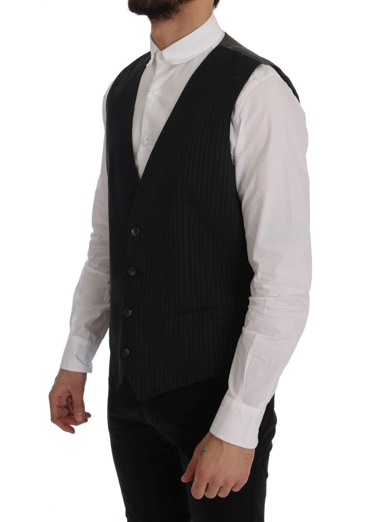 Dolce & Gabbana Elegant Striped Gray Waistcoat Vest