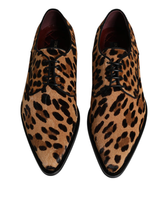 Dolce & Gabbana Brown Leopard Derby Formal Men Dress Shoes