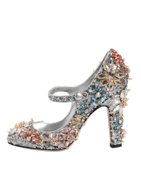 Dolce & Gabbana Silver Sequin Embellished Heels Pumps Shoes