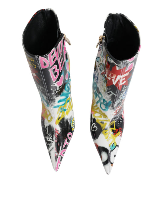 Dolce & Gabbana Multicolor Graffiti Keira Mid Calf Boots Shoes