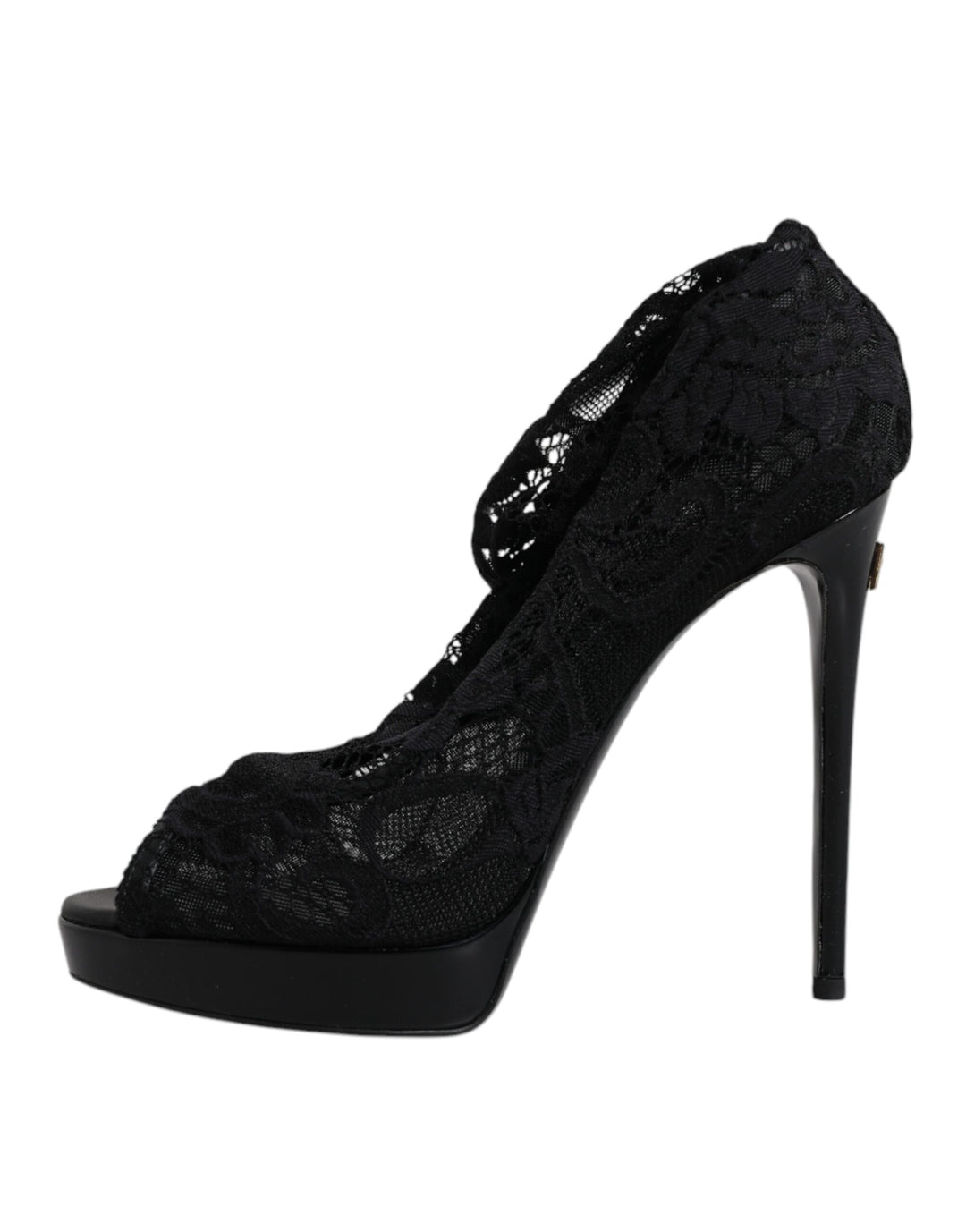 Dolce & Gabbana Black Stretch Taormina Lace Boots Shoes