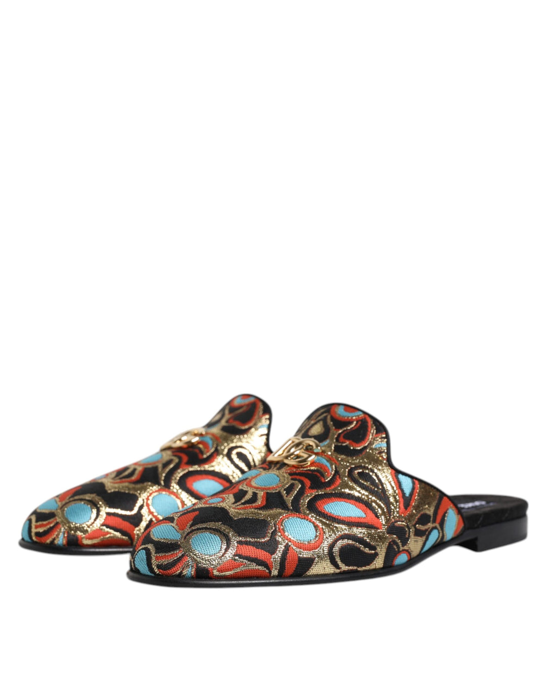 Dolce & Gabbana Multicolor Jacquard Logo Flat Sandals Shoes