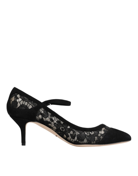 Dolce & Gabbana Black Mary Jane Taormina Lace Pumps Shoes