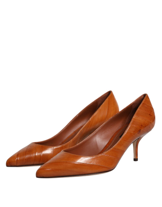 Dolce & Gabbana Brown Leather Kitten Heels Pumps Shoes