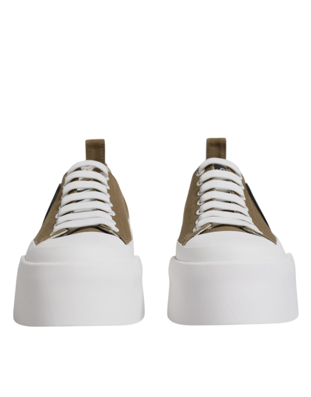 Dolce & Gabbana Brown White Canvas Logo Low Top Sneakers Shoes