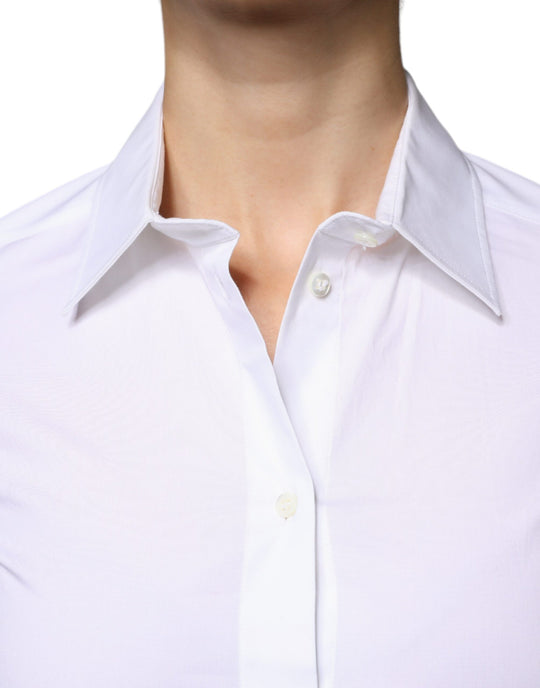 Dolce & Gabbana White Cotton Collared Long Sleeves Shirt Top