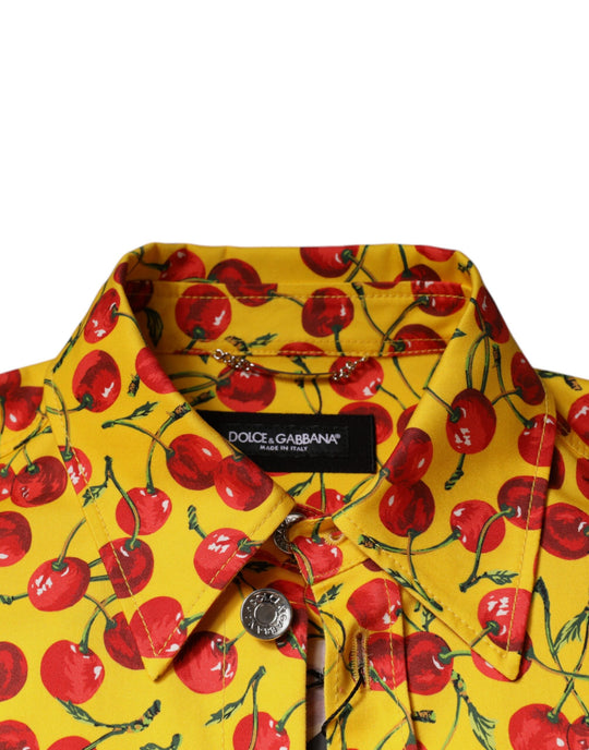 Dolce & Gabbana Yellow Cherry Button Down Men Casual Shirt