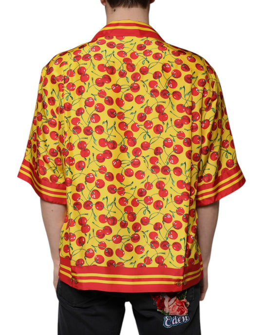 Dolce & Gabbana Yellow Cherry Button Down Silk Casual Shirt