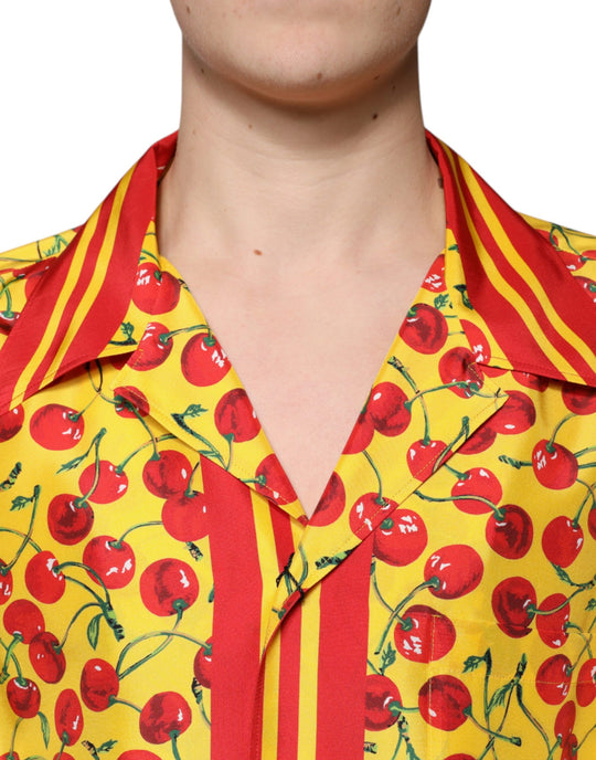 Dolce & Gabbana Yellow Cherry Button Down Silk Casual Shirt