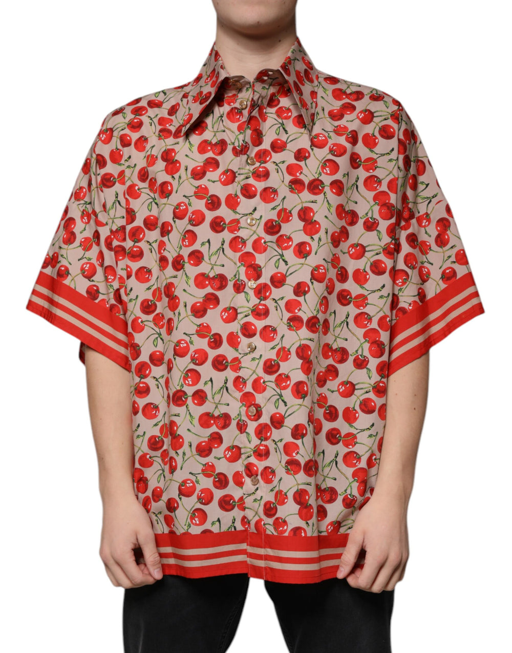 Dolce & Gabbana Beige Cherry Button Down Men Casual Shirt