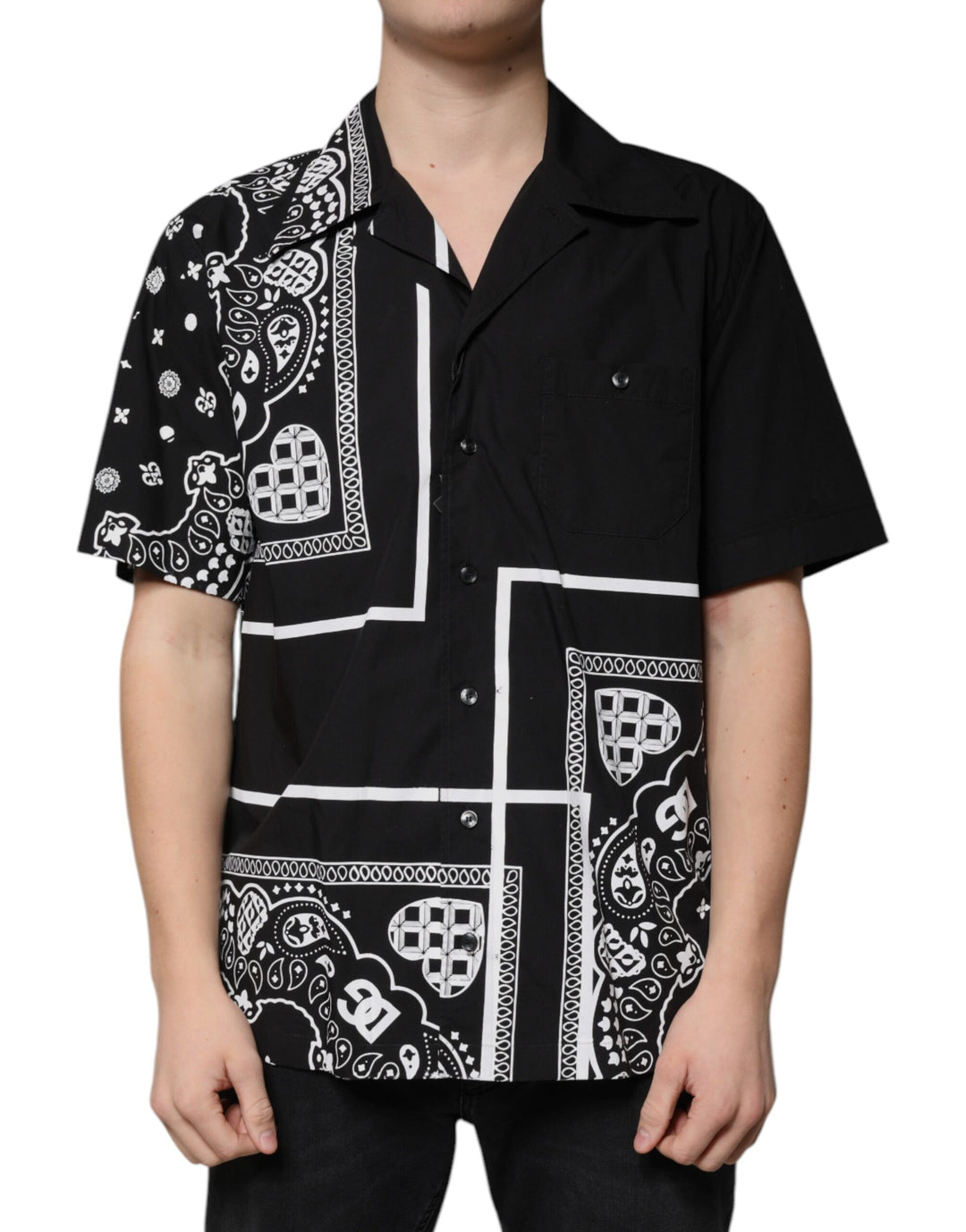 Dolce & Gabbana Black Logo Button Down Short Sleeve Shirt