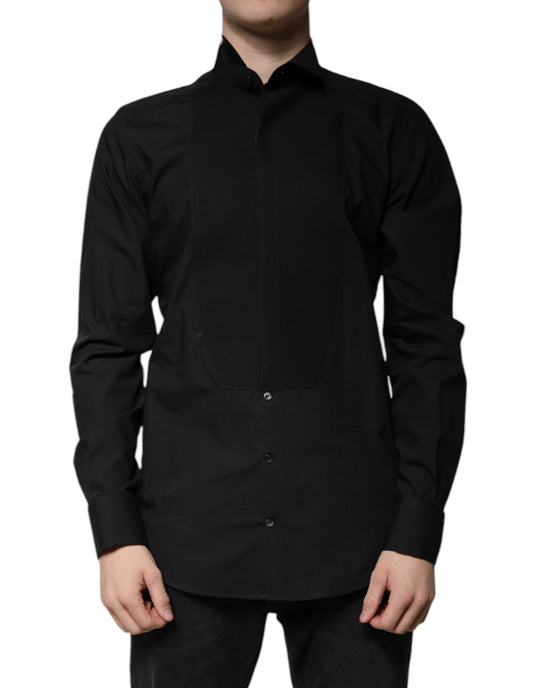 Dolce & Gabbana Black Cotton Slim Fit GOLD Men Dress Shirt