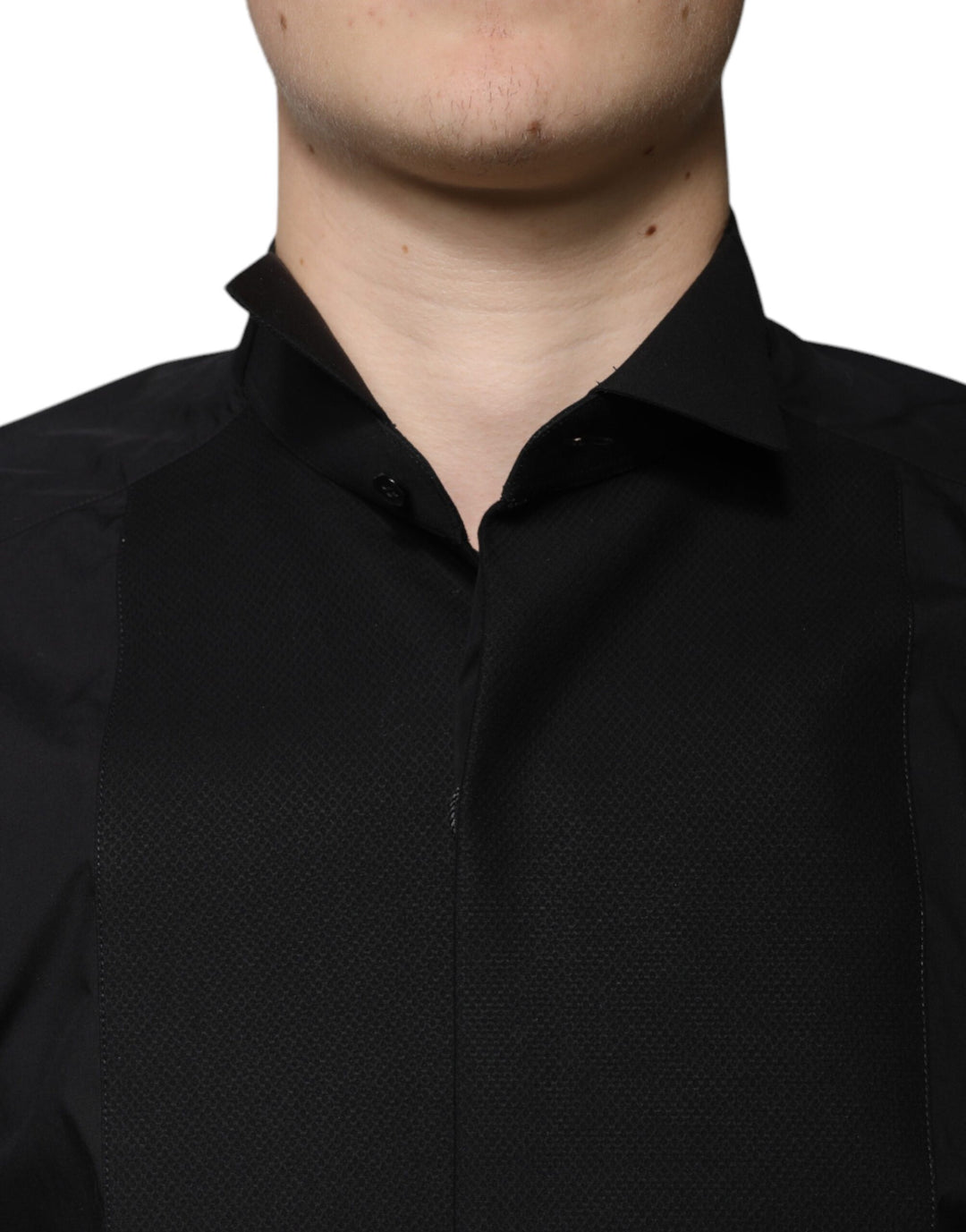 Dolce & Gabbana Black Cotton Slim Fit GOLD Men Dress Shirt