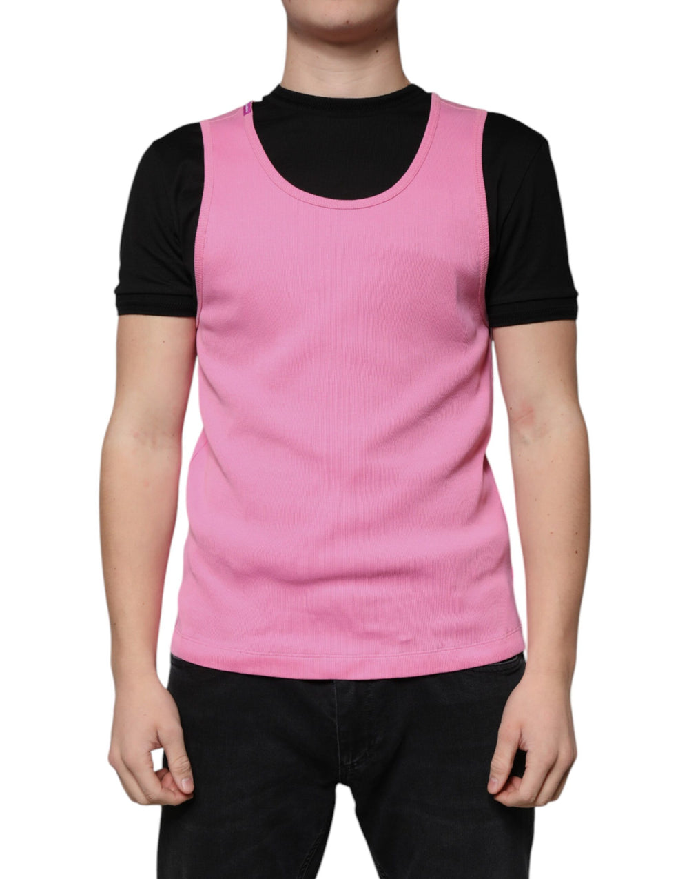 Dolce & Gabbana Pink Cotton Round Neck Sleeveless T-shirt