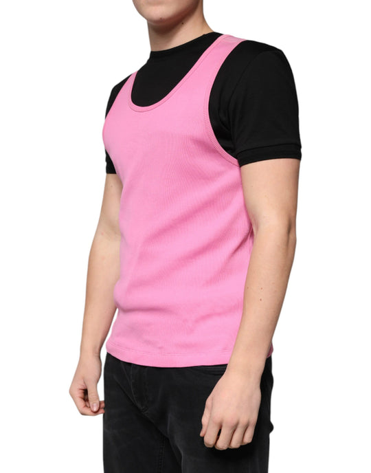 Dolce & Gabbana Pink Cotton Round Neck Sleeveless T-shirt