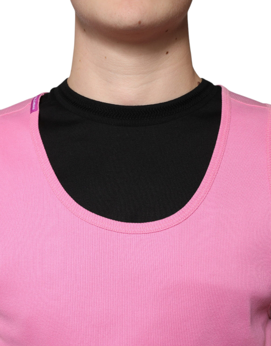 Dolce & Gabbana Pink Cotton Round Neck Sleeveless T-shirt