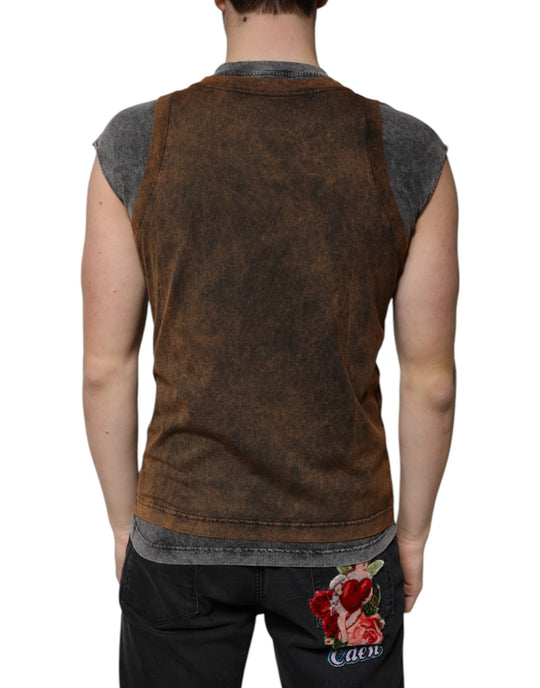 Dolce & Gabbana Brown Cotton Crew Neck Sleeveless T-shirt