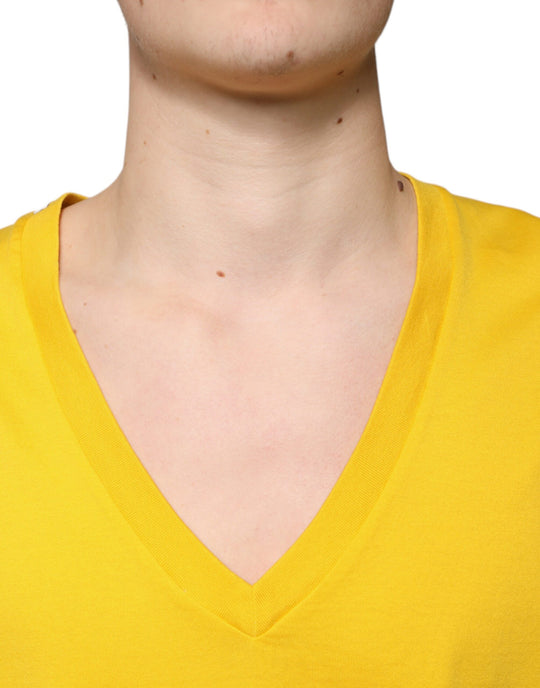 Dolce & Gabbana Yellow Cotton V-neck Short Sleeves T-shirt