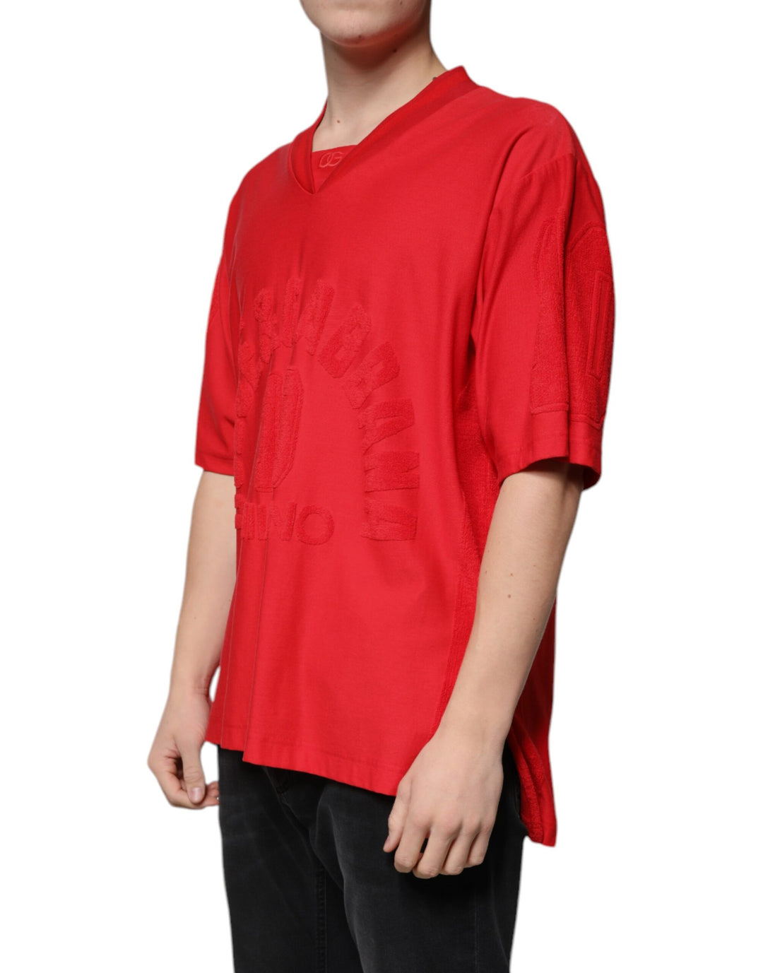 Dolce & Gabbana Red Cotton V-neck Short Sleeves T-shirt