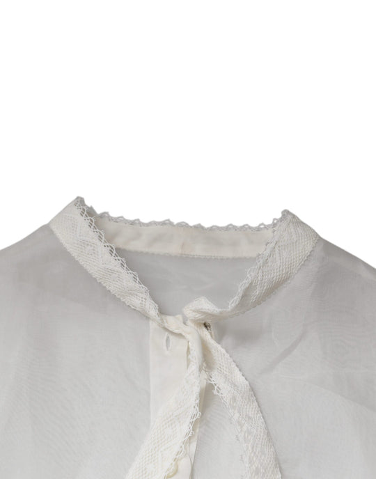 Dolce & Gabbana White Ascot Collar Long Sleeves Blouse Top