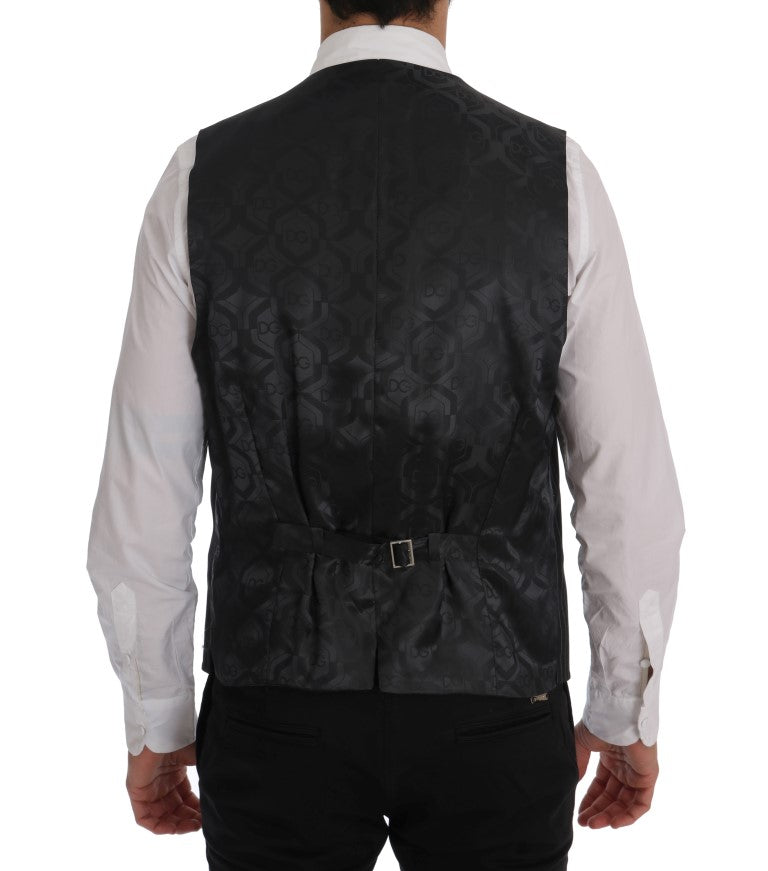 Dolce & Gabbana Elegant Gray Striped Vest Waistcoat - ACCEXO