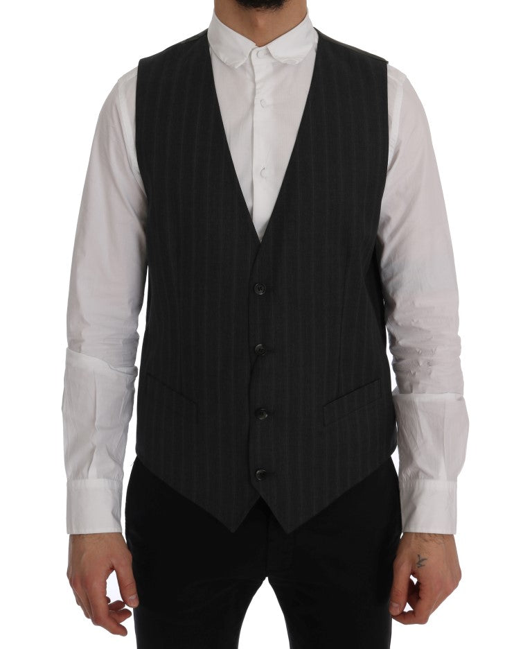 Dolce & Gabbana Elegant Gray Striped Single Breasted Vest - ACCEXO