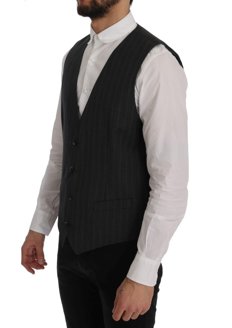 Dolce & Gabbana Elegant Gray Striped Single Breasted Vest - ACCEXO