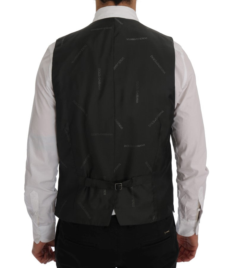 Dolce & Gabbana Elegant Gray Striped Single Breasted Vest - ACCEXO