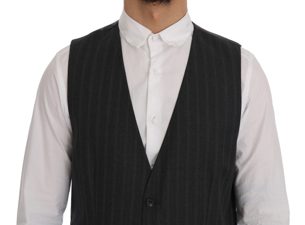 Dolce & Gabbana Elegant Gray Striped Single Breasted Vest - ACCEXO