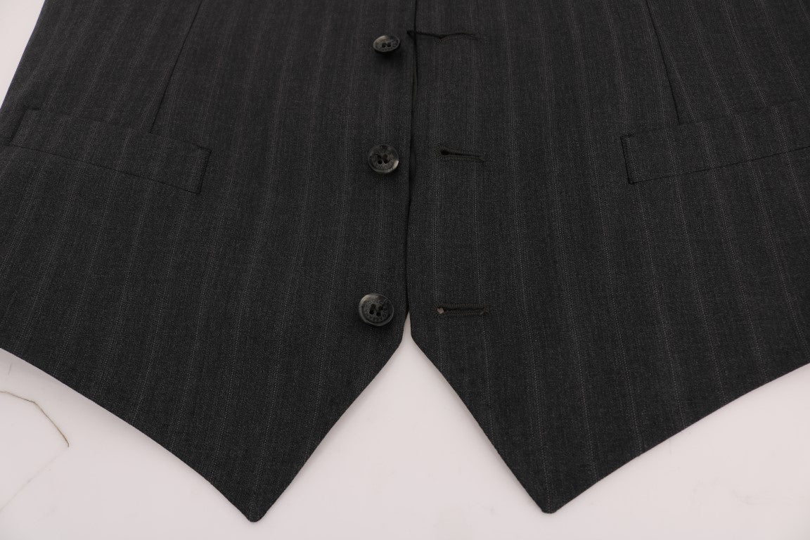 Dolce & Gabbana Elegant Gray Striped Single Breasted Vest - ACCEXO