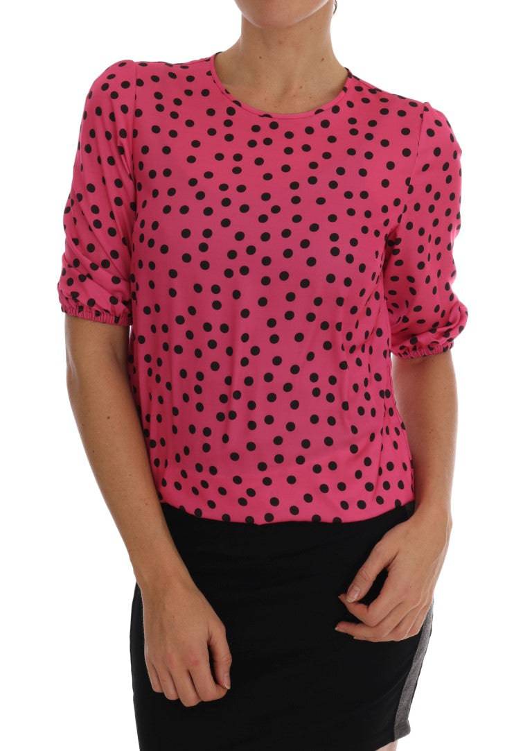 Dolce & Gabbana Chic Pink Polka Dotted Silk Blouse - ACCEXO