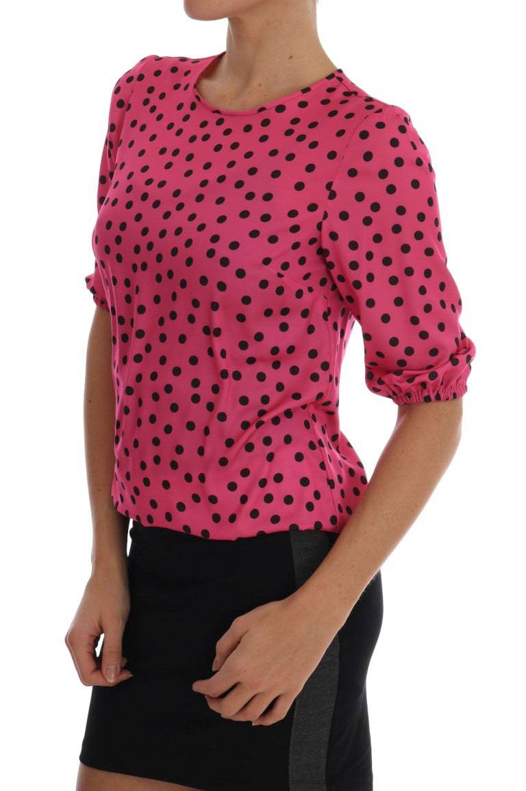 Dolce & Gabbana Chic Pink Polka Dotted Silk Blouse - ACCEXO