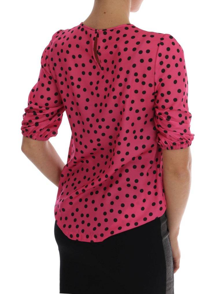 Dolce & Gabbana Chic Pink Polka Dotted Silk Blouse - ACCEXO