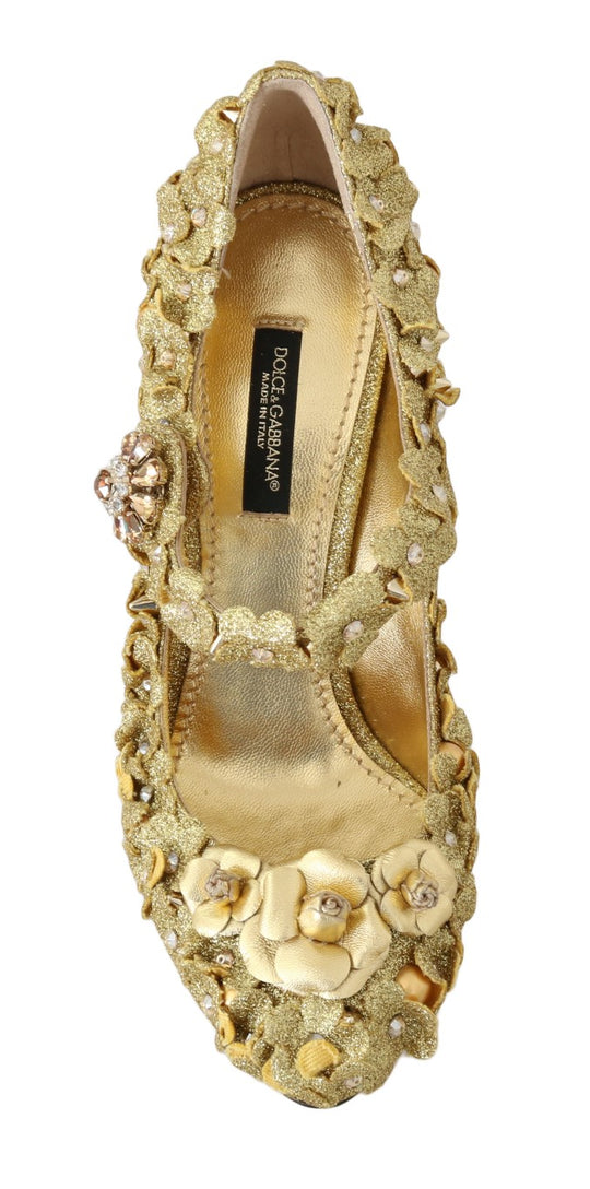 Dolce & Gabbana Gold Floral Crystal Embellished Pumps