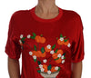 Dolce & Gabbana Red Silk Floral Embroidered Elegance Top