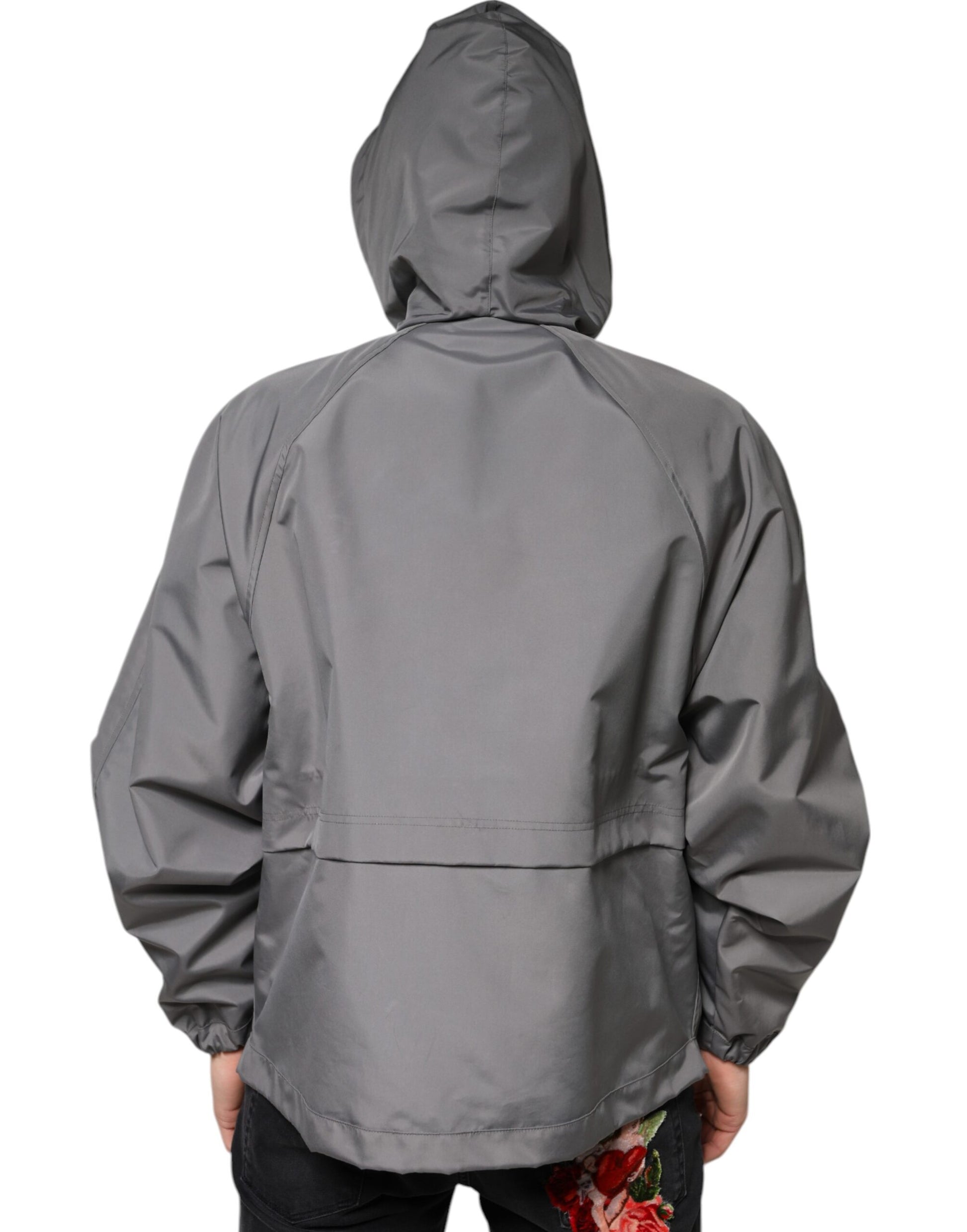 Dolce & Gabbana Gray Polyester Hooded Men Full Zip Jacket - ACCEXO
