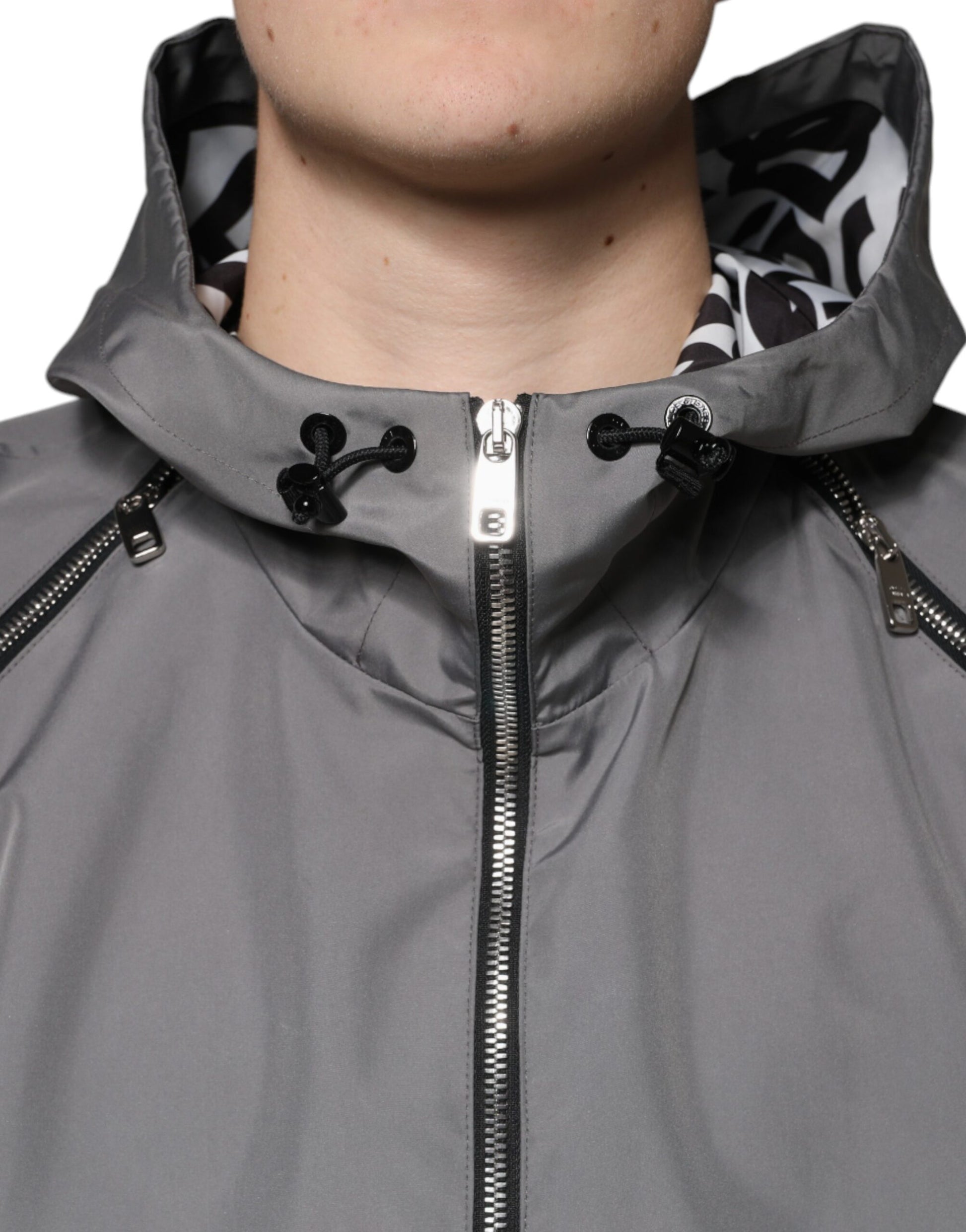 Dolce & Gabbana Gray Polyester Hooded Men Full Zip Jacket - ACCEXO