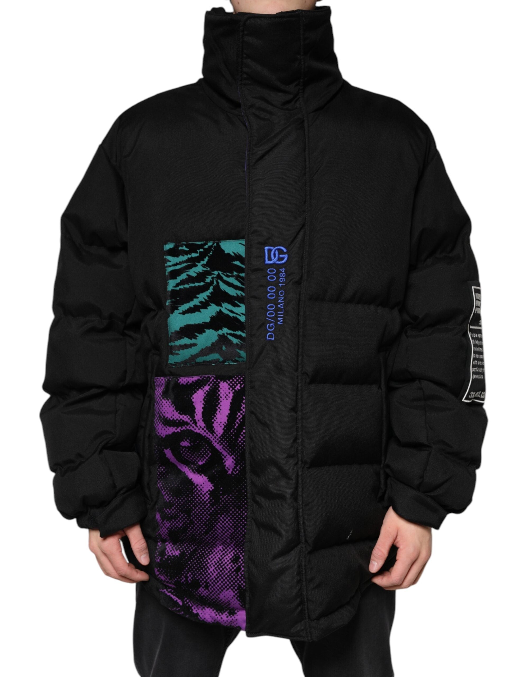 Dolce & Gabbana Black Nylon Puffer Men Full Zip Jacket - ACCEXO