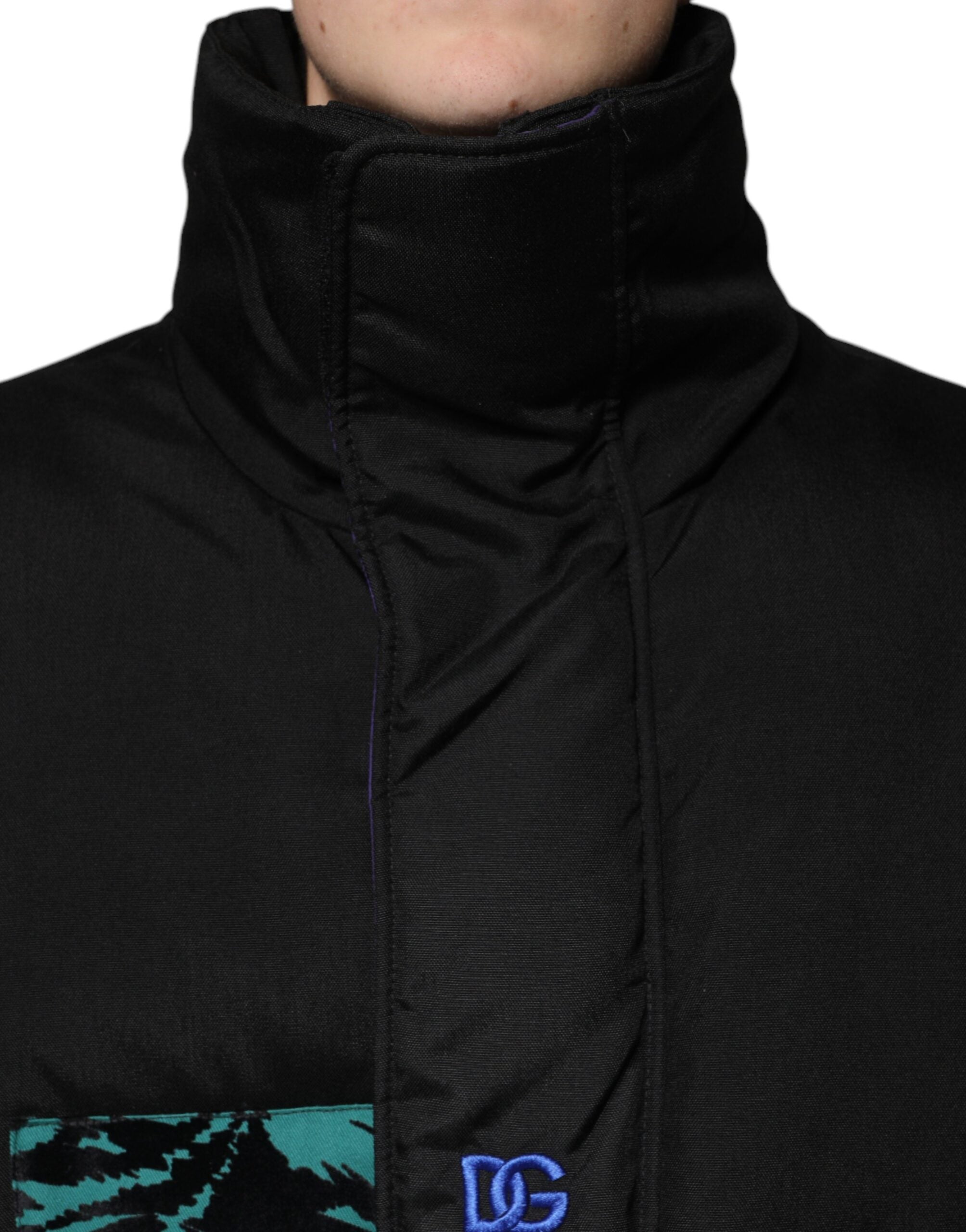 Dolce & Gabbana Black Nylon Puffer Men Full Zip Jacket - ACCEXO