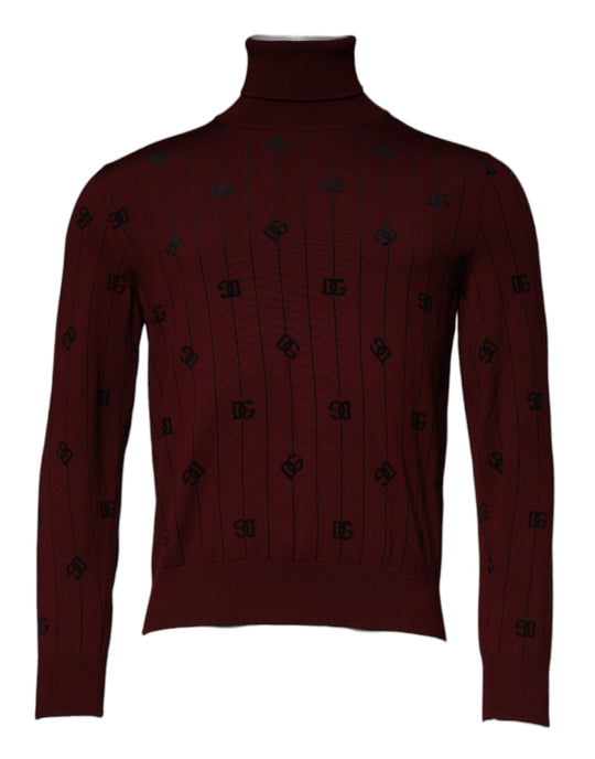 Dolce & Gabbana Maroon Monogram Turtleneck Pullover Sweater