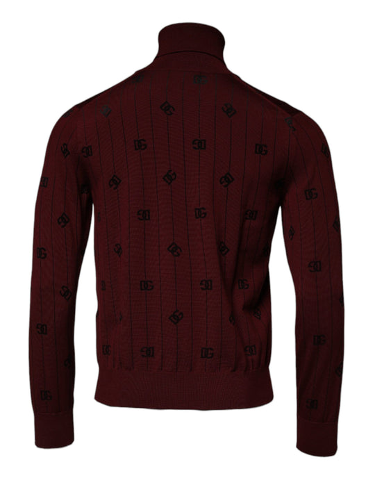 Dolce & Gabbana Maroon Monogram Turtleneck Pullover Sweater