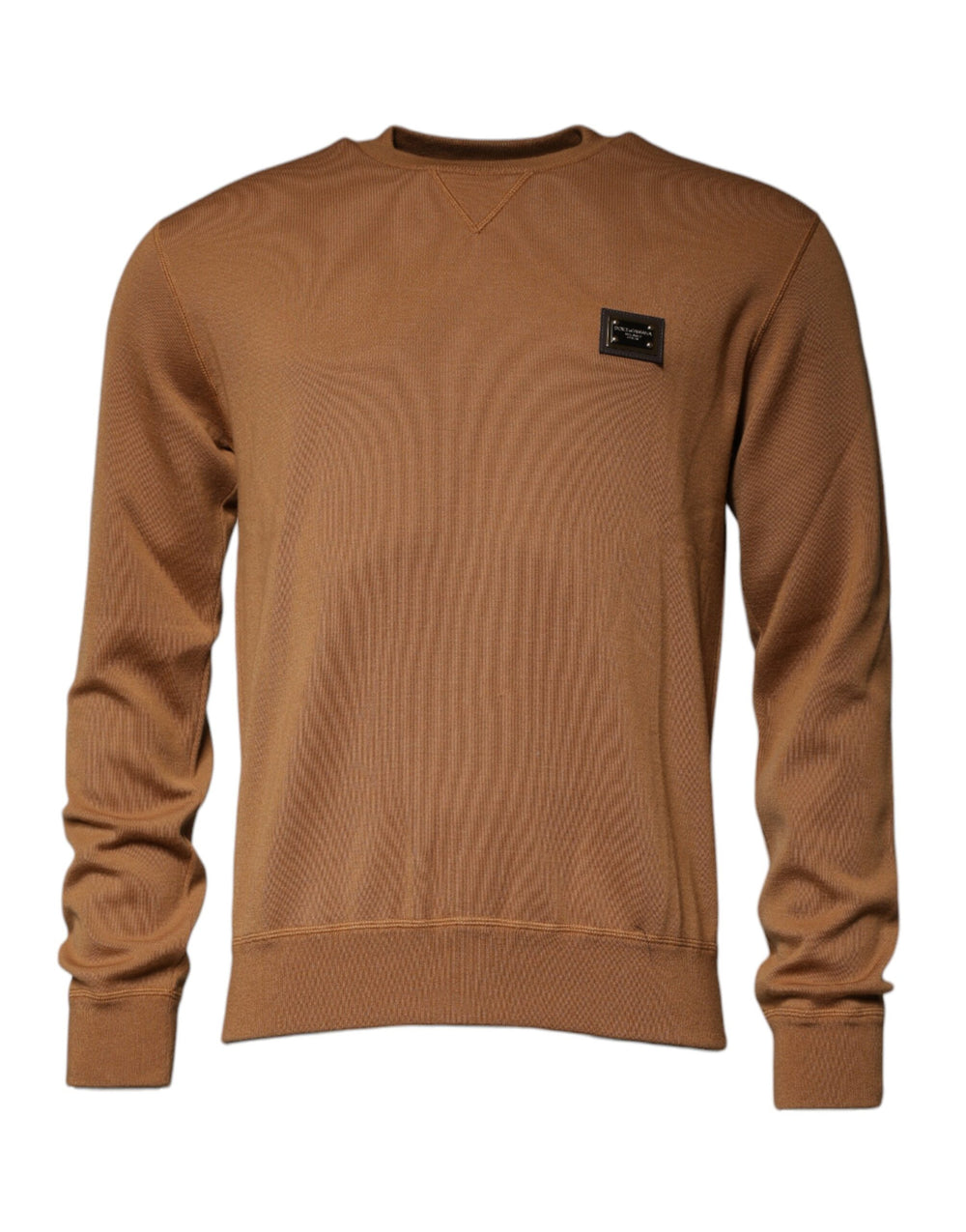 Dolce & Gabbana Brown Logo Plaque Crew Neck Pullover Sweater