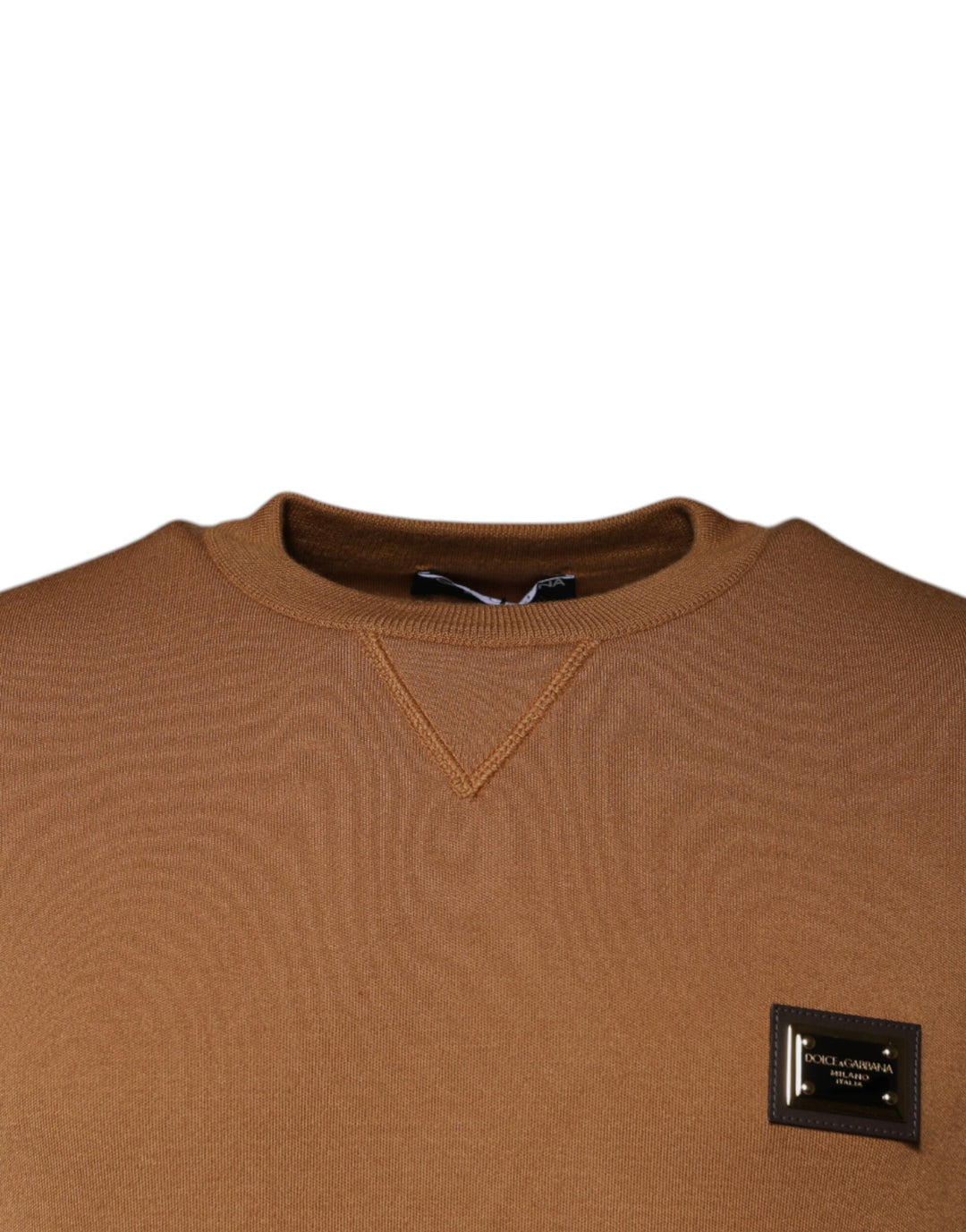 Dolce & Gabbana Brown Logo Plaque Crew Neck Pullover Sweater