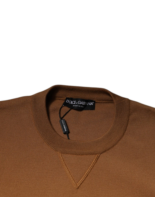 Dolce & Gabbana Brown Logo Plaque Crew Neck Pullover Sweater