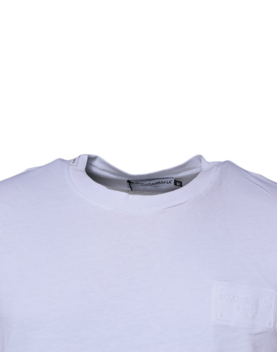 Dolce & Gabbana White Logo Patch Cotton Crew Neck T-shirt