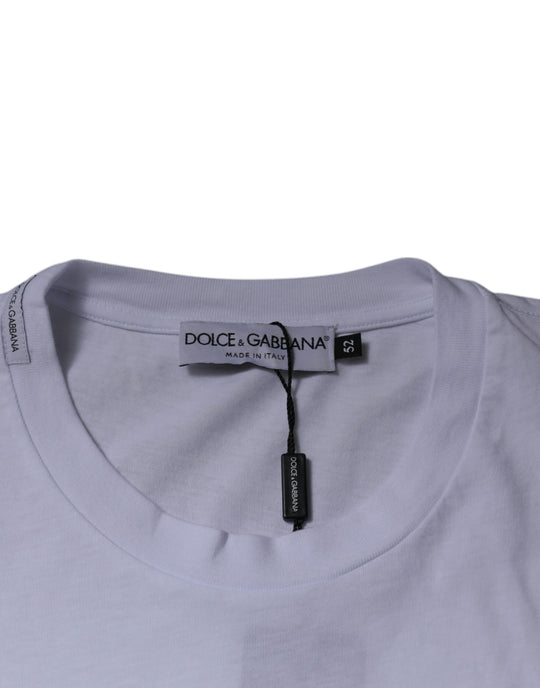 Dolce & Gabbana White Logo Patch Cotton Crew Neck T-shirt