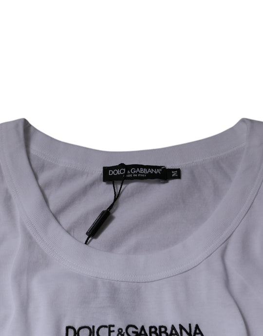 Dolce & Gabbana White Logo Cotton Sleeveless Tank T-shirt