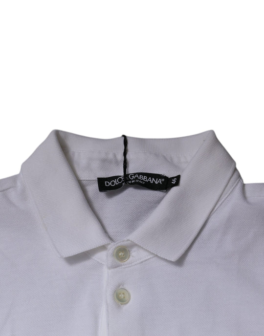 Dolce & Gabbana White Cotton Crown Collared Polo T-shirt